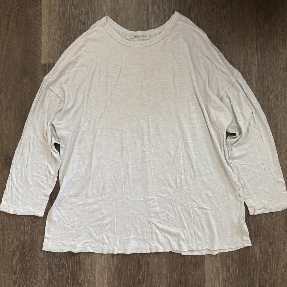 We The Free Long Sleeve Tee Women Medium White Oversized Slub Knit Boho